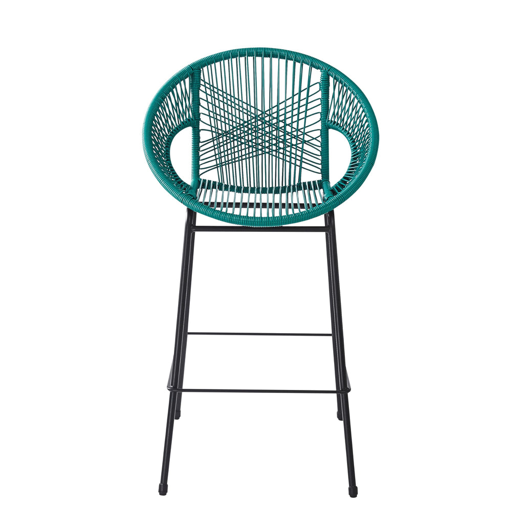 Teal Faux Wicker Outdoor Bar Stool Set of 2 B9755