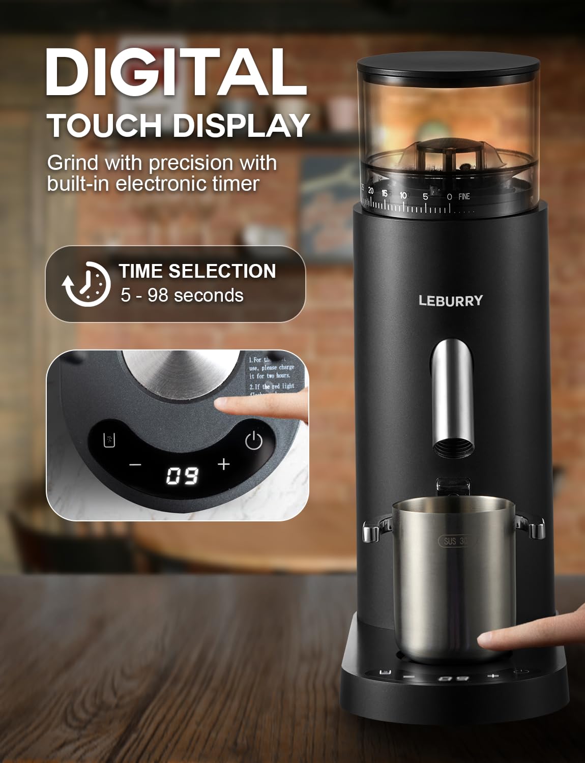 Portable Electric Burr Coffee Grinder with 60 Grind Settings O44364