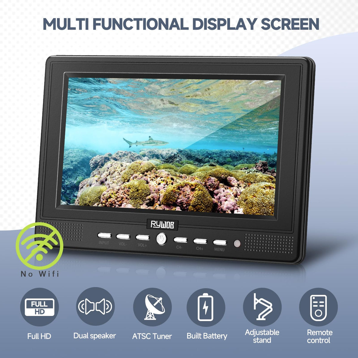 7” Portable TV with Antenna, Rechargeable Battery with Stand Q74614