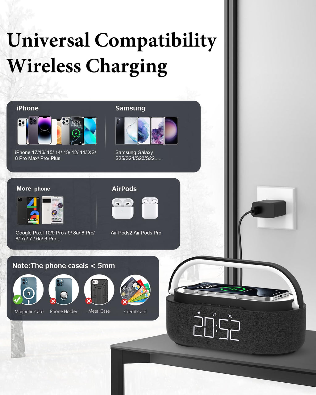 Bluetooth Speaker with Wireless Charger FM Radio LED Light H821147