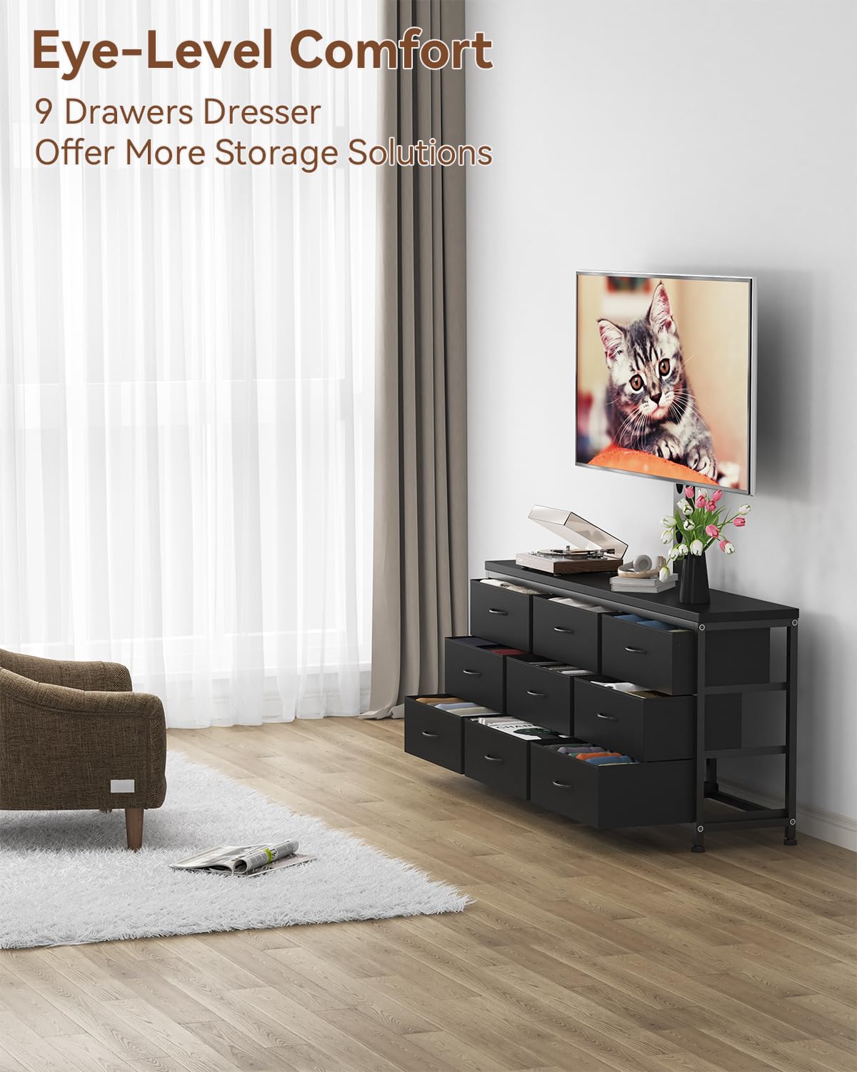 TV Stand with Mount and 9 Fabric Drawers W950