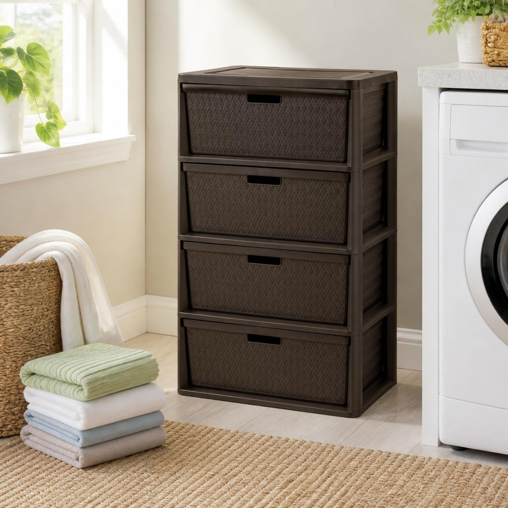 Brown 4 Drawer Plastic Storage Tower R380324