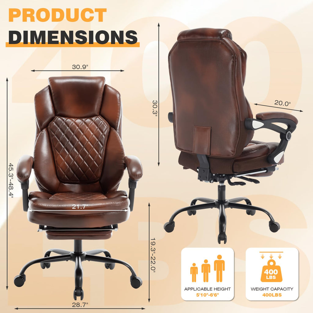 Brown Leather Reclining Office Desk Chair with Foot Rest K13890