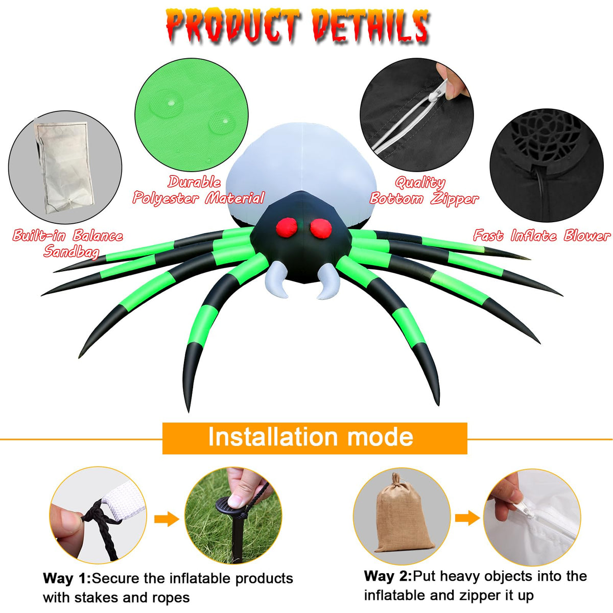 12 FT Halloween Inflatable Spider Outdoor Decoration V755799