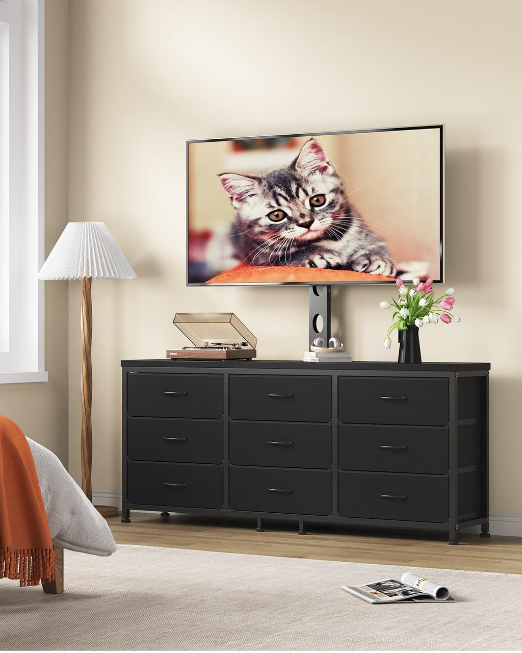 TV Stand with Mount and 9 Fabric Drawers W950