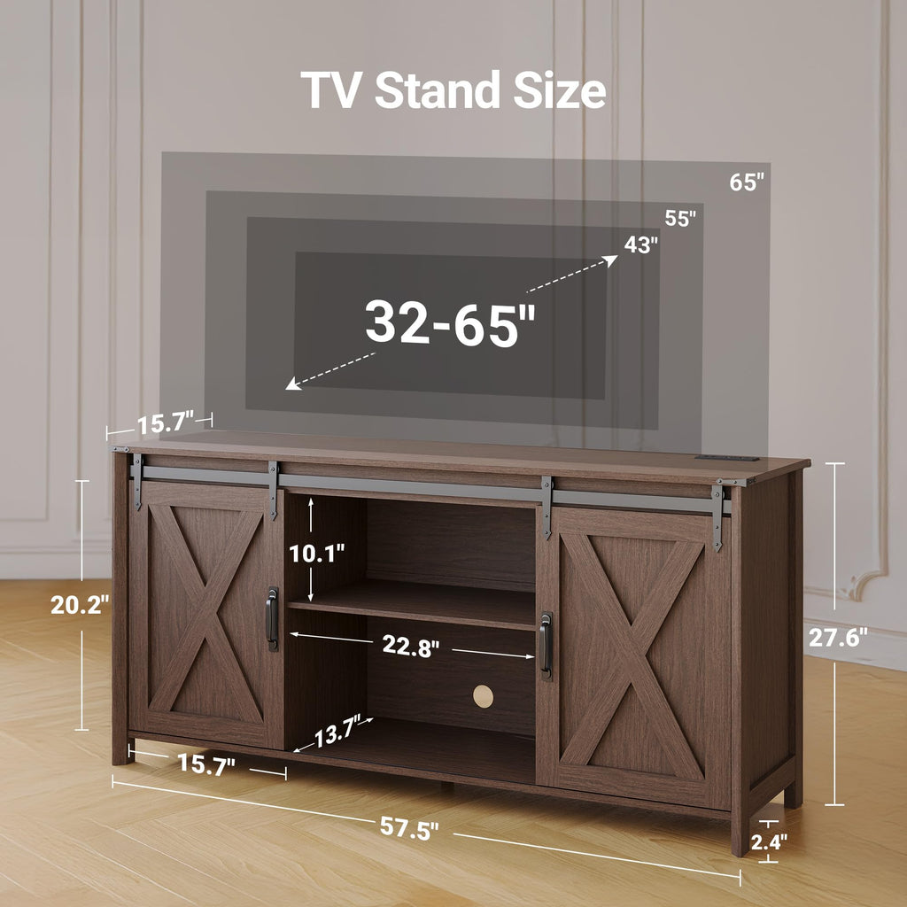 Farmhouse TV Stand 57 Inch Walnut I3349