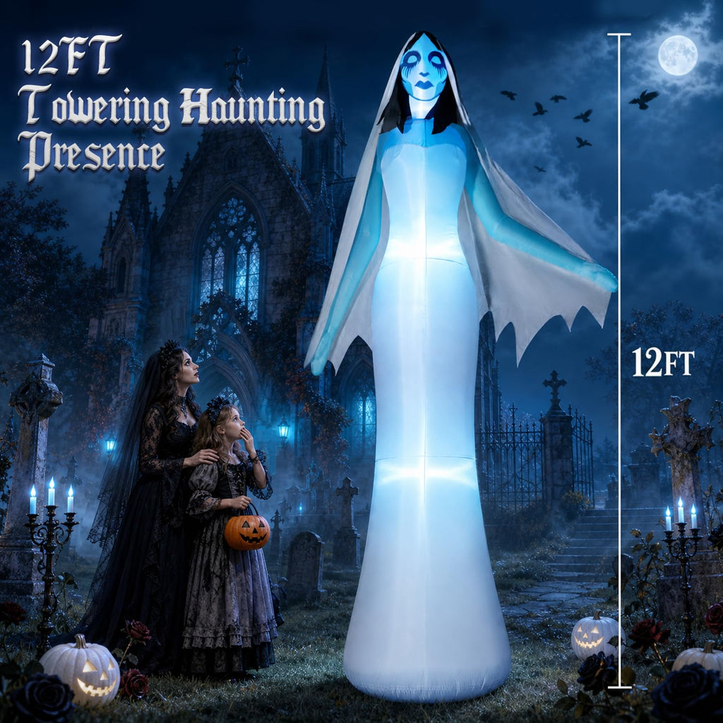 12FT Halloween Inflatable Ghost Bride with Blue LEDs L5774