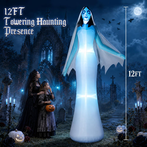 12FT Halloween Inflatable Ghost Bride with Blue LEDs L5774