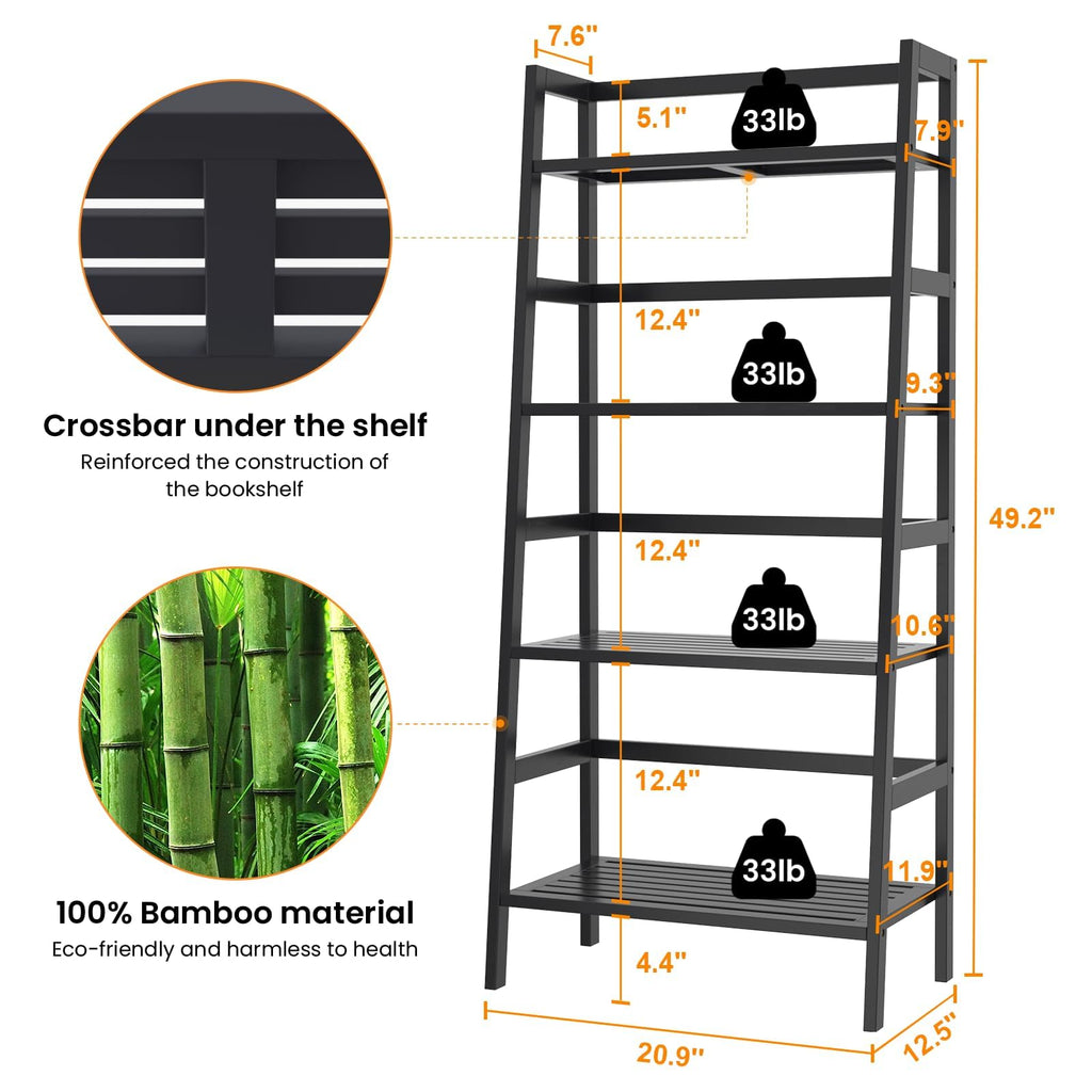 Black 4-Tier Bamboo Ladder Shelf X498782