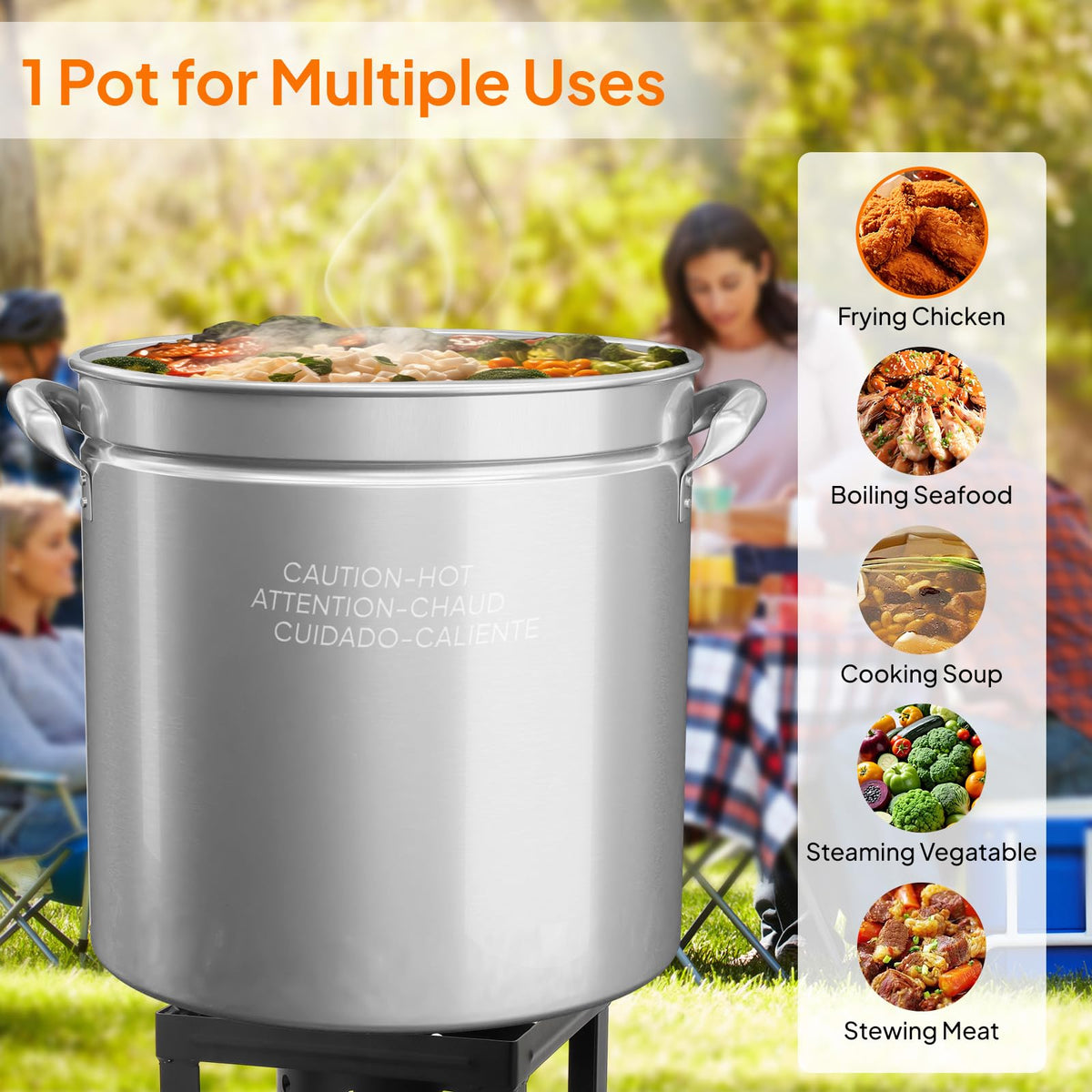 102QT Stainless Steel Stock Pot with Steamer Basket L366