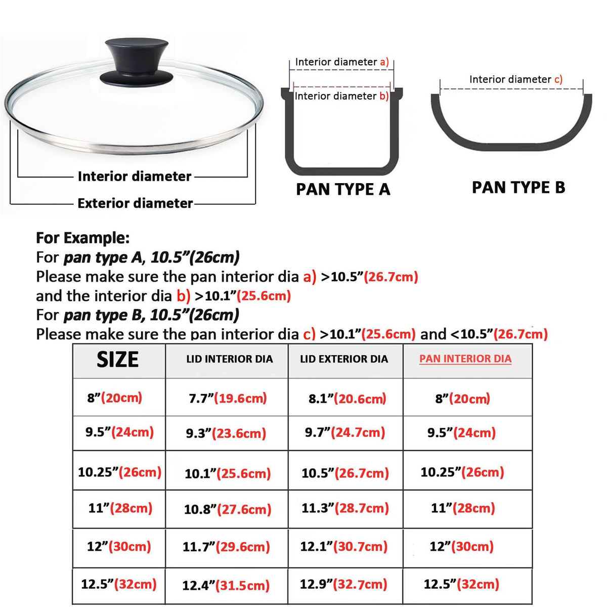 Round Tempered Glass Lid Set with Black Handle, 3 Pieces Q789618