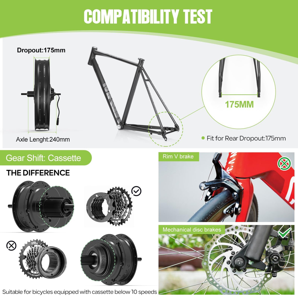 20" 26" 1000W Fat Tire Ebike Conversion Kit T87535