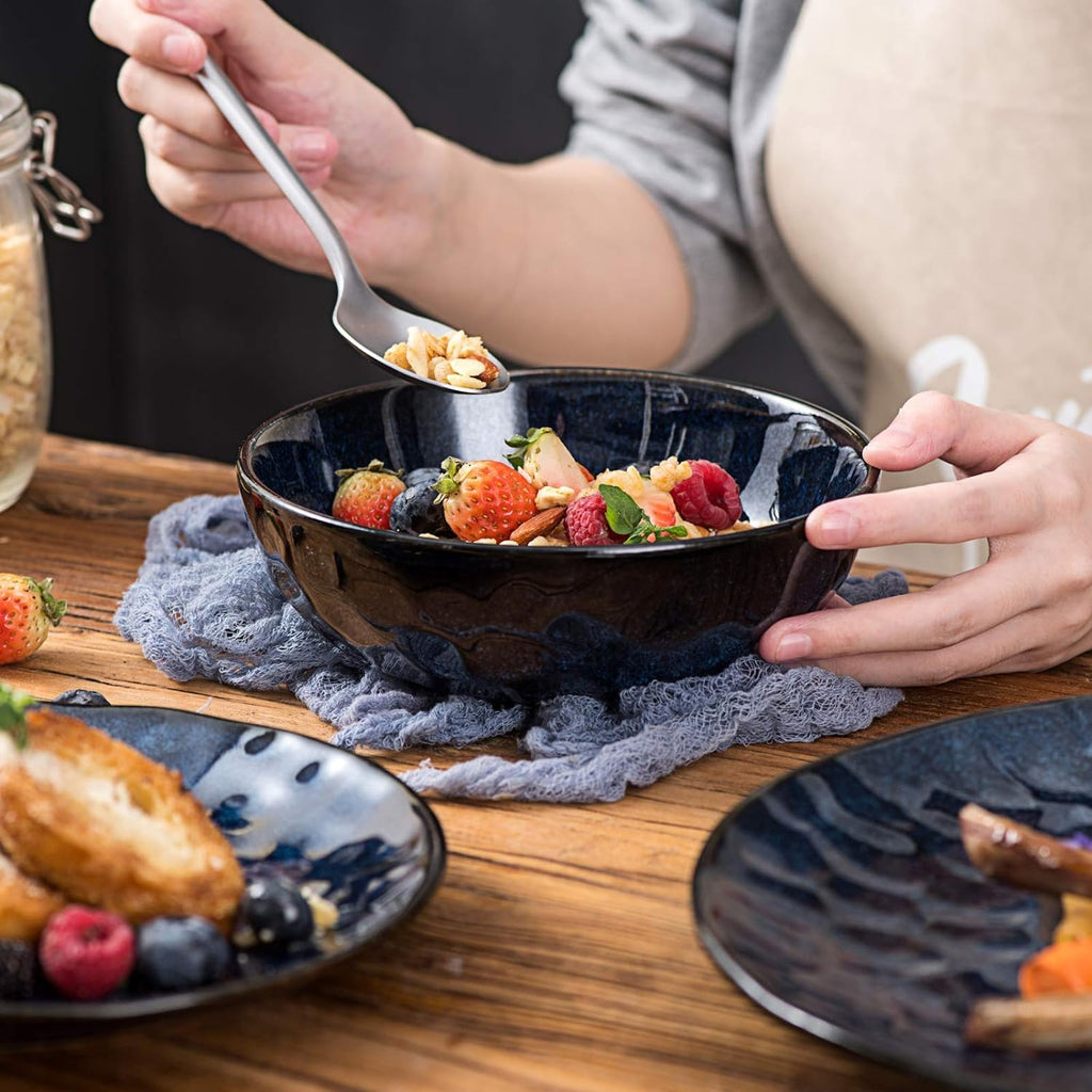 Ceramic Salad Bowls Set, 32 Ounce, Set of 4, Blue Y27424