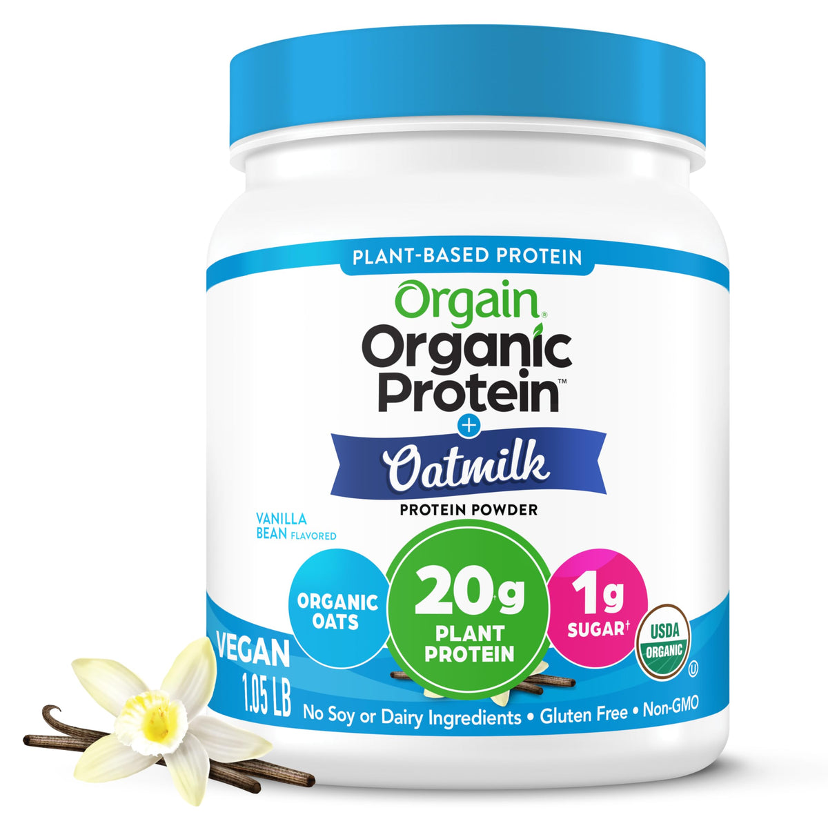 Organic Vegan Protein Powder + Oat Milk, Vanilla Bean, 20g Plant Based Protein, 1.05lb M310