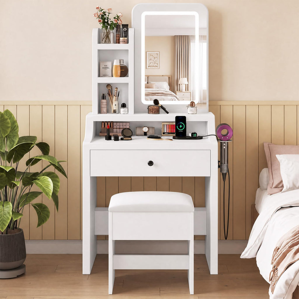 Small Makeup Vanity Desk with Mirror and LED Lights W619