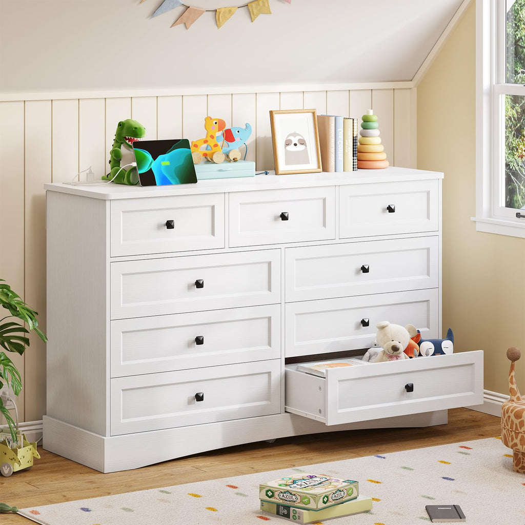 White 9 Drawer Wood Dresser with Charging Station R993