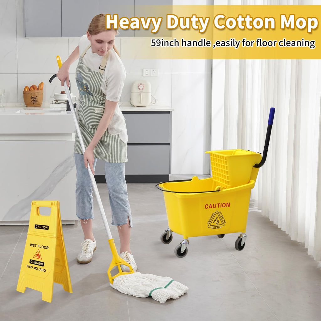 Commercial Mop Bucket with Wringer on Wheels, 35 Quart, Yellow Z866