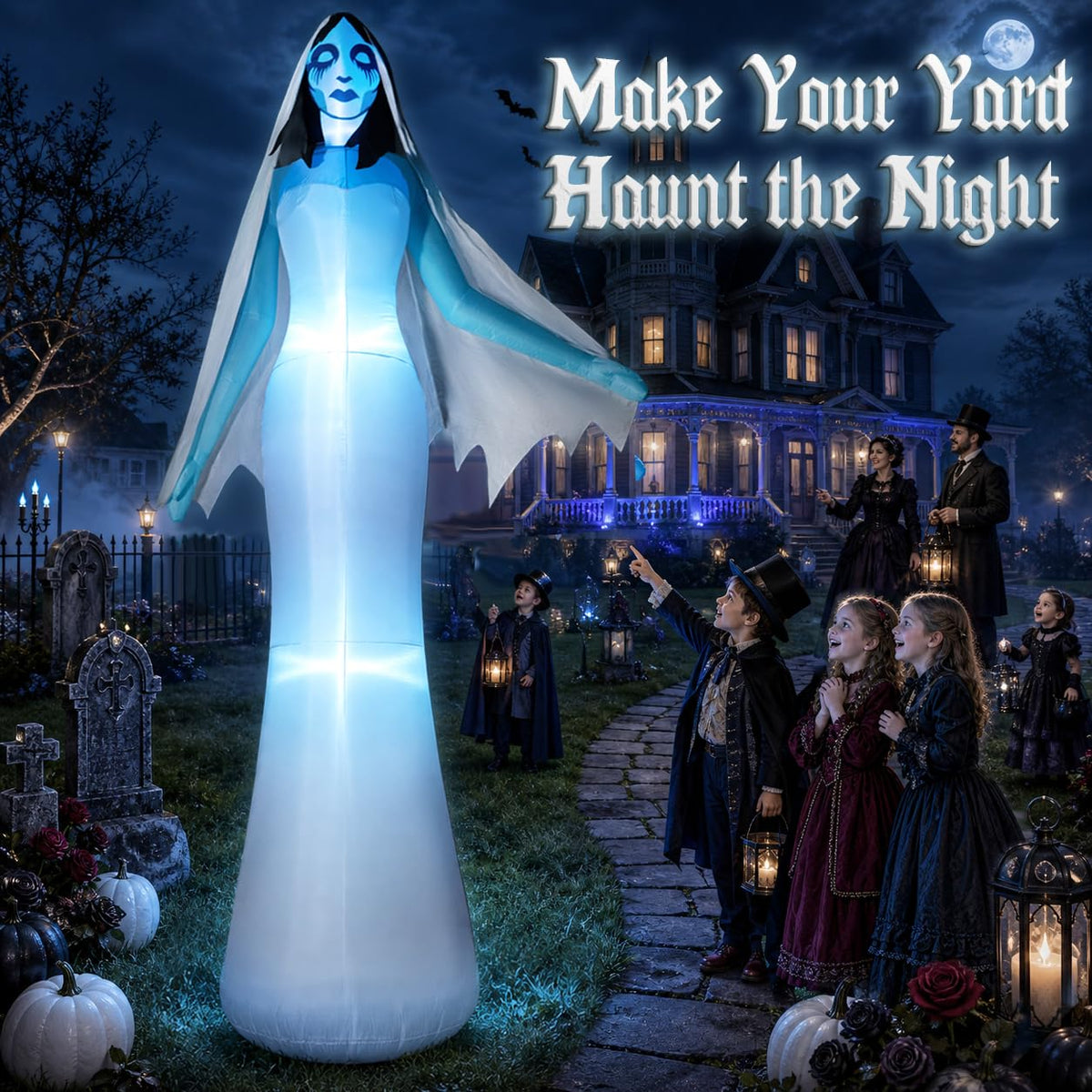 12FT Halloween Inflatable Ghost Bride with Blue LEDs L5774