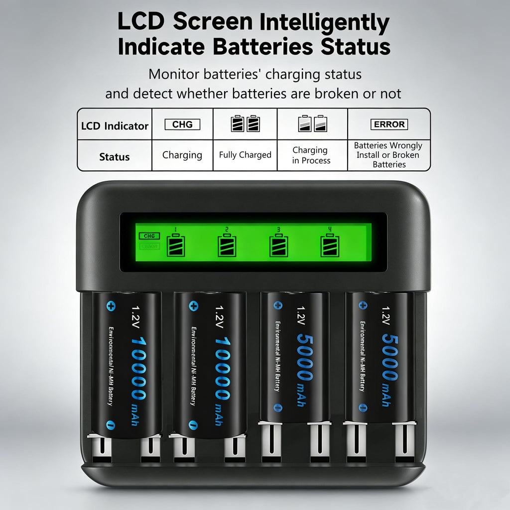 4 Pack Rechargeable D Batteries with Charger E1735