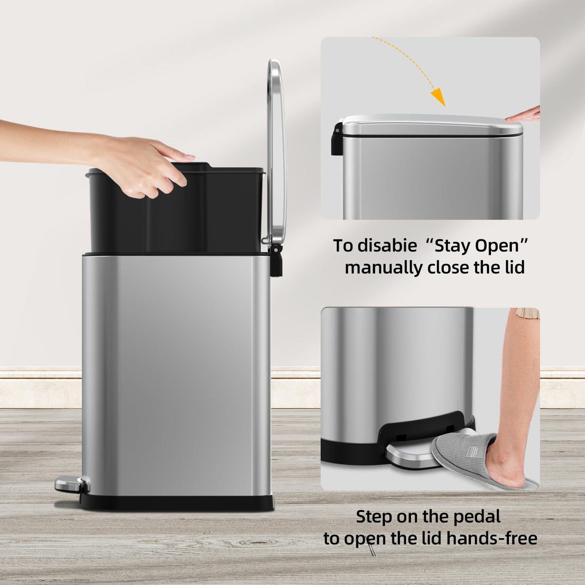 2.6 Gallon Stainless Steel Step Trash Can with Lid P477