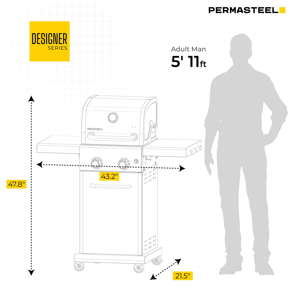 2-Burner Propane Gas Grill with Foldable Side Tables O7126