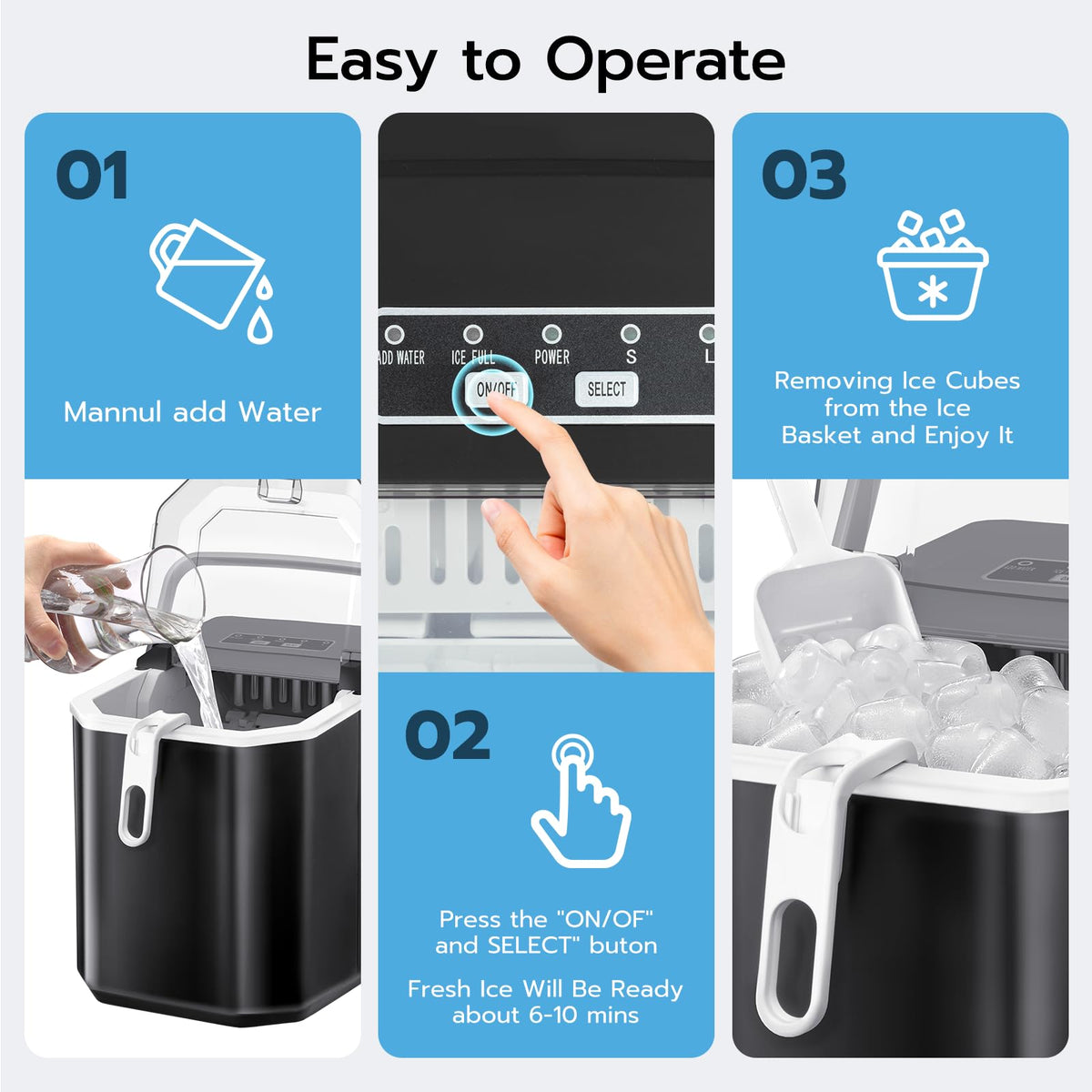 Black 26Lbs/24H Countertop Ice Maker U10103