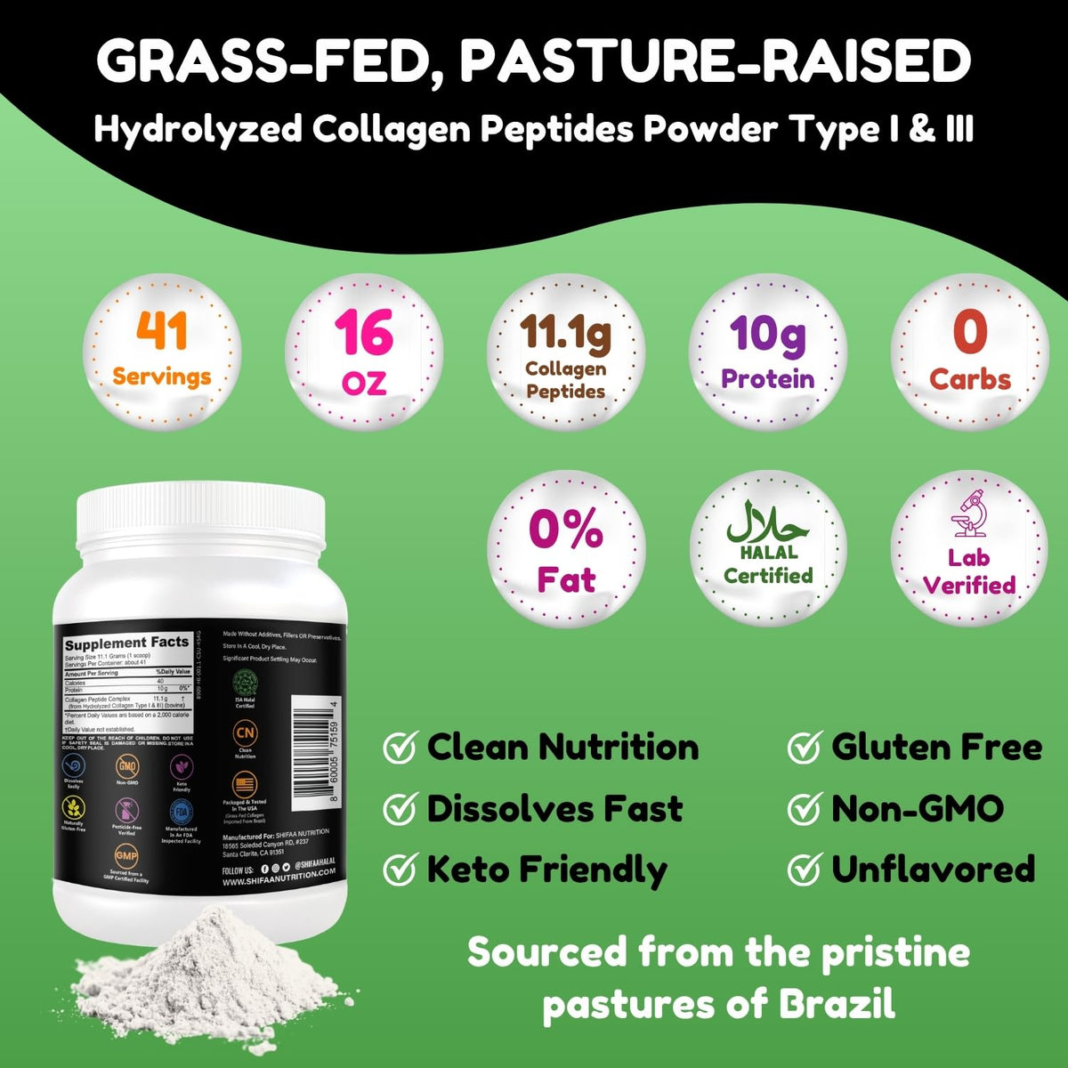 Unflavored Hydrolyzed Collagen Peptides Powder 1LB H486180
