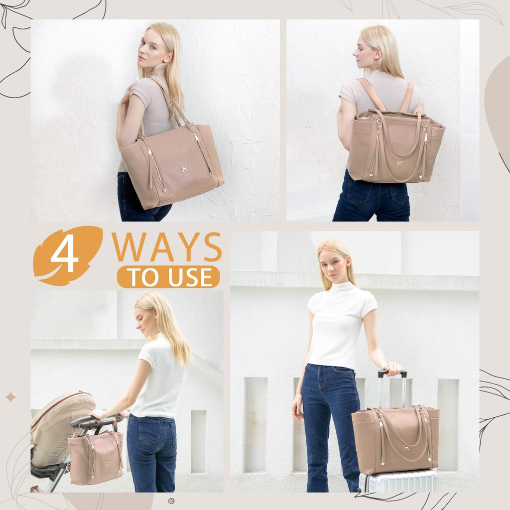 Leather Diaper Bag Backpack with Pacifier Case U619