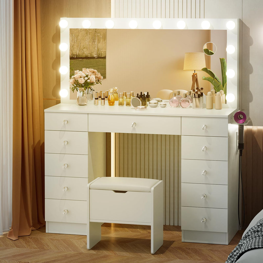 46" Vanity with Lighted Mirror and 11 Drawers R983379