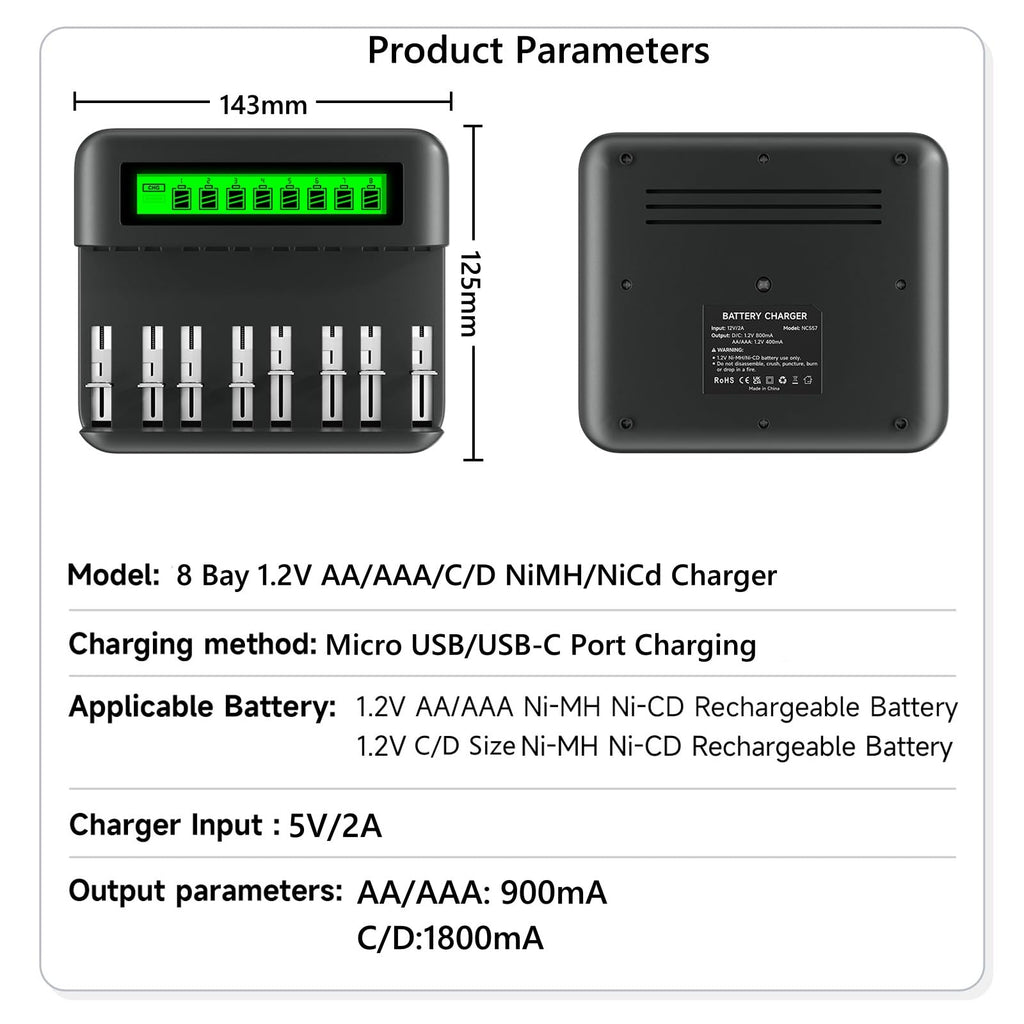 4 Pack Rechargeable D Batteries with Charger E1735