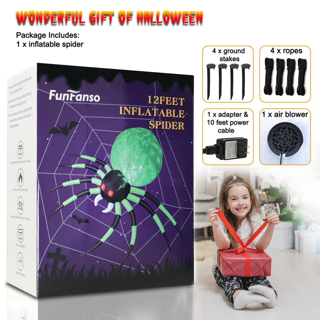 12 FT Halloween Inflatable Spider Outdoor Decoration V755799