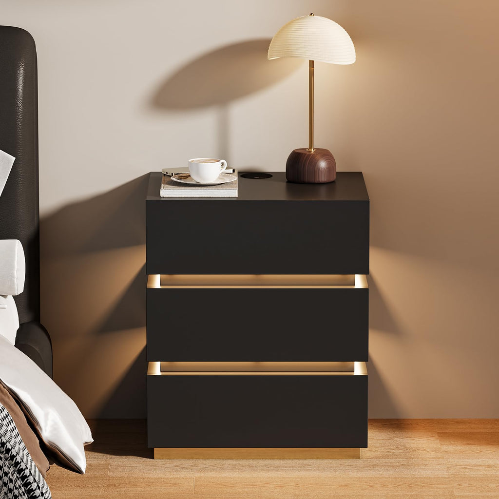 Black Set of 2 Nightstand with Wireless Charging and 3 Drawers X749465