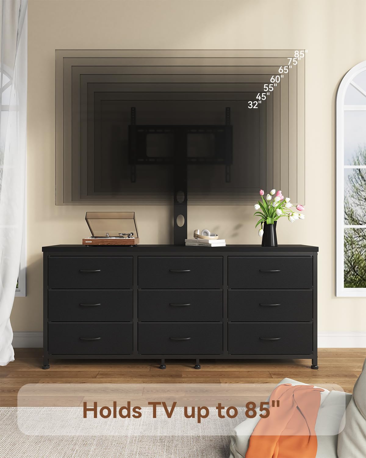 TV Stand with Mount and 9 Fabric Drawers W950