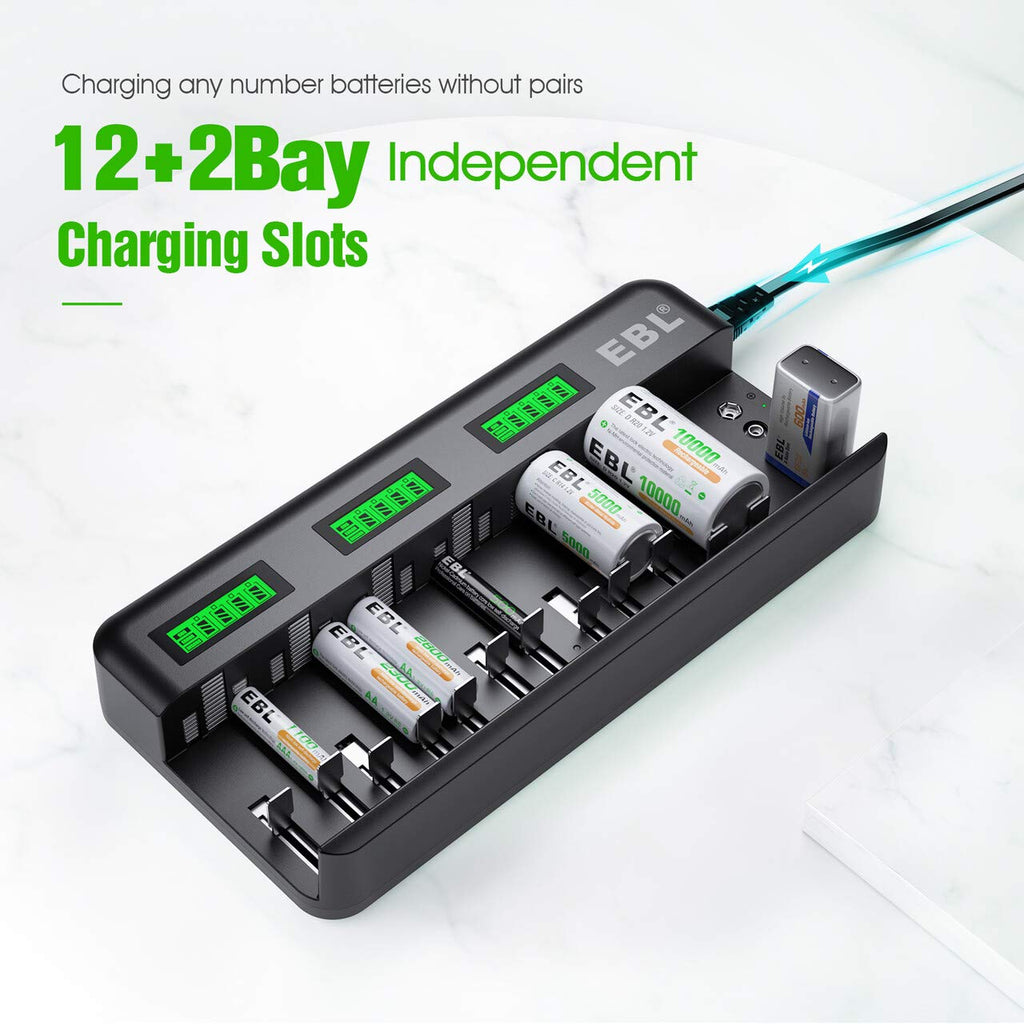 12+2 Bay Universal Rechargeable Battery Charger P7441