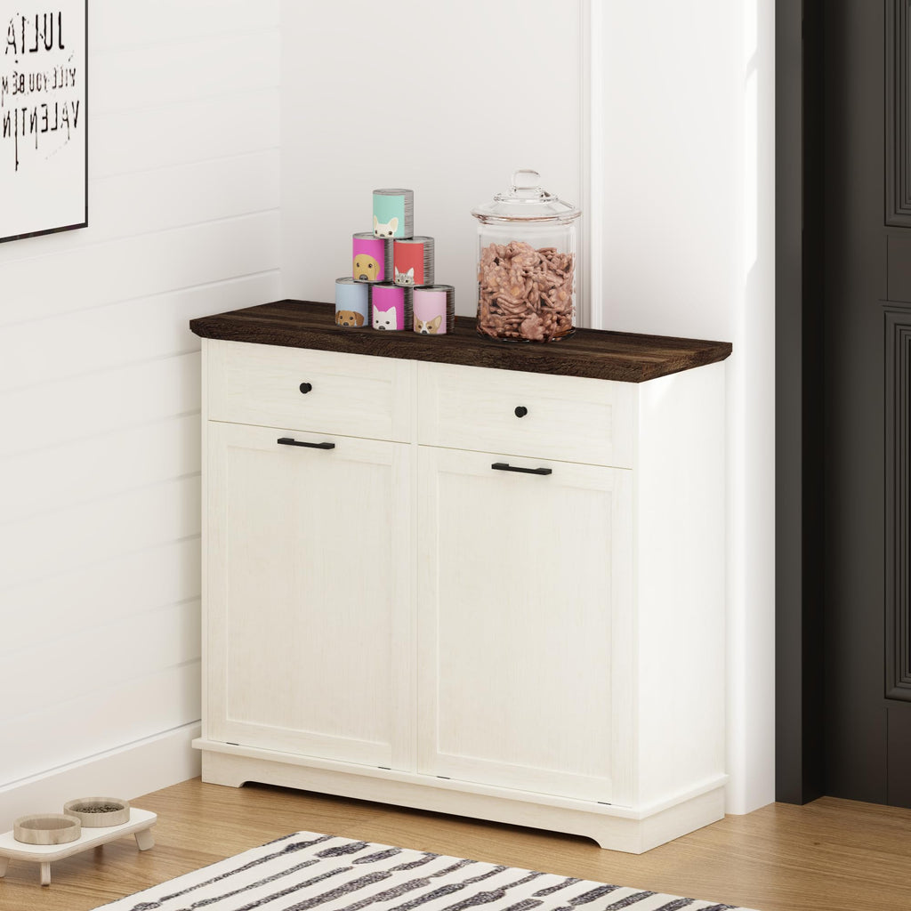20 Gallon Double Tilt Out Trash Can Cabinet Antique White V33976