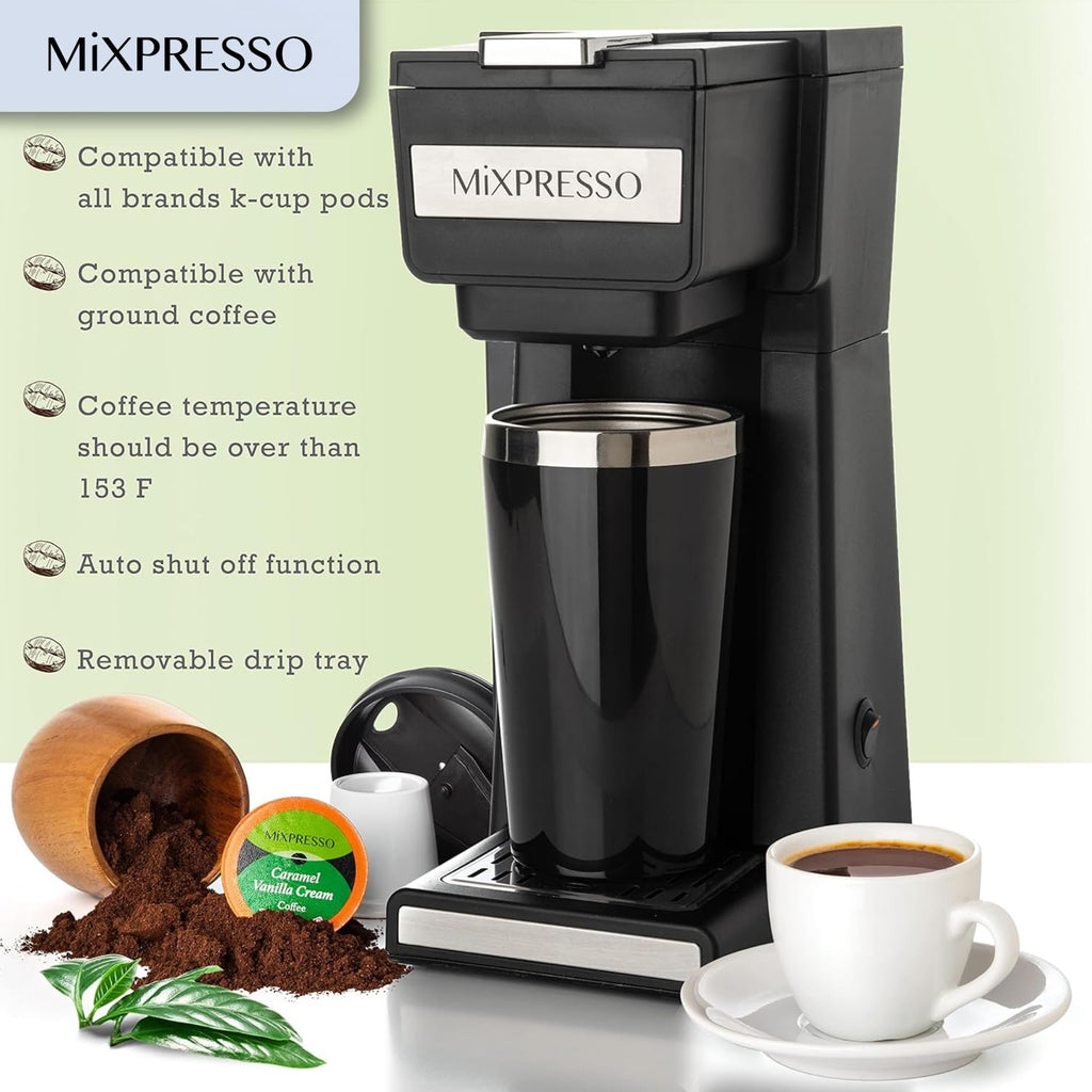 Single Serve Coffee Maker with 14oz Travel Mug & Reusable Filter A1145