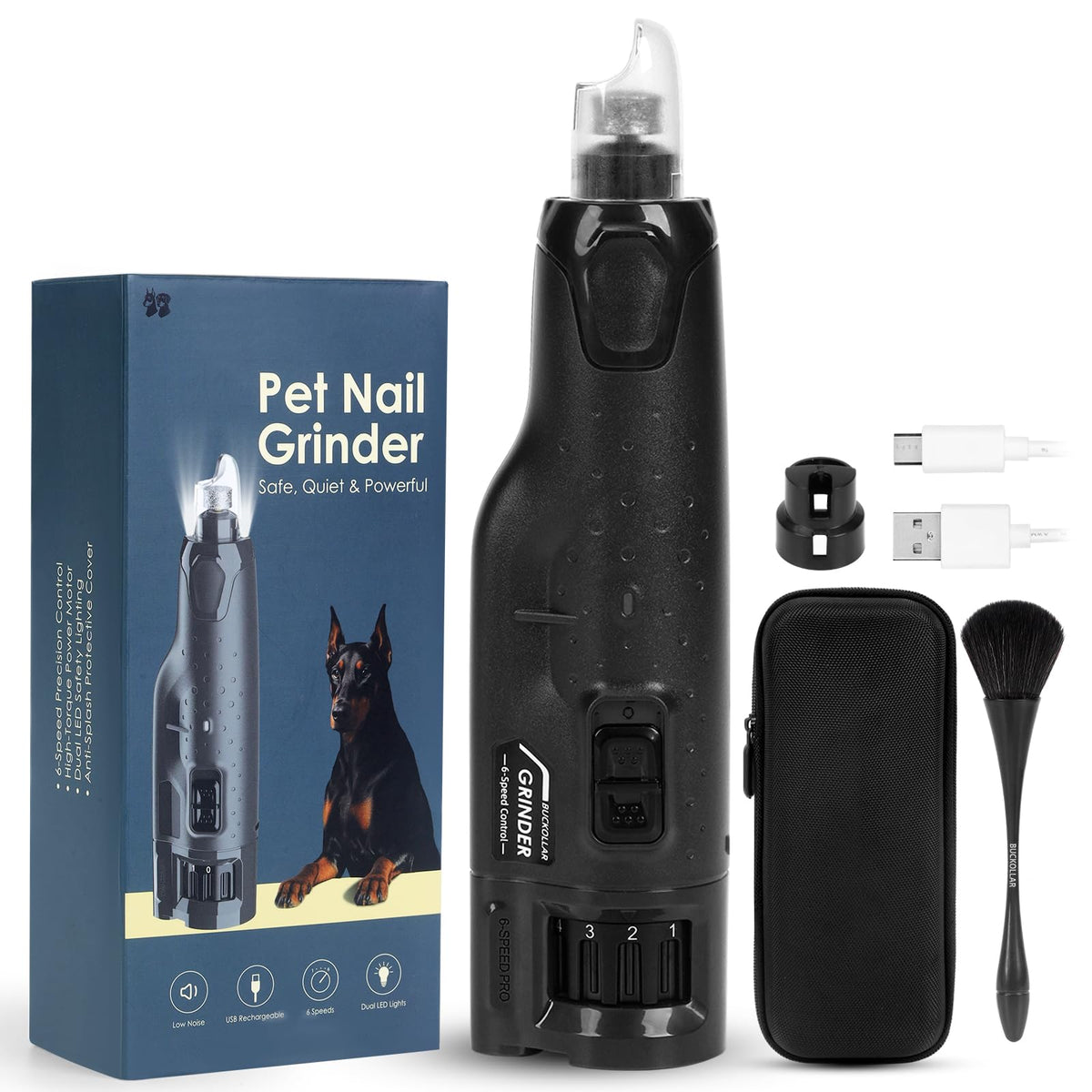 Dog Nail Grinder Quiet 6-Speed with LED Light G5535