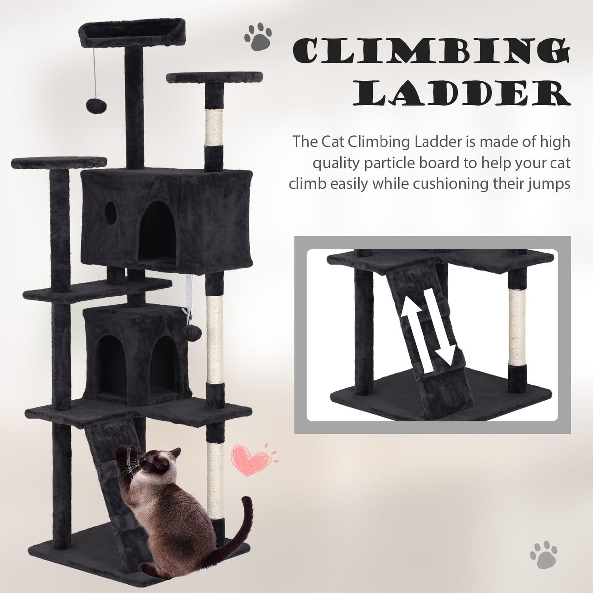 70" Dark Grey Cat Tree Tower with Scratching Post and Bed L465