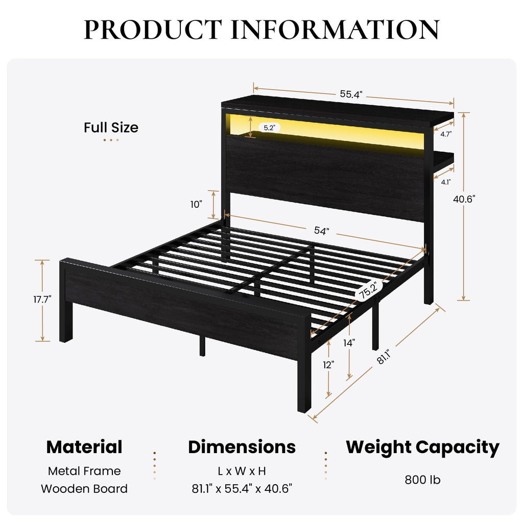 Full Bed Frame with 2-Tier Storage Headboard S9433