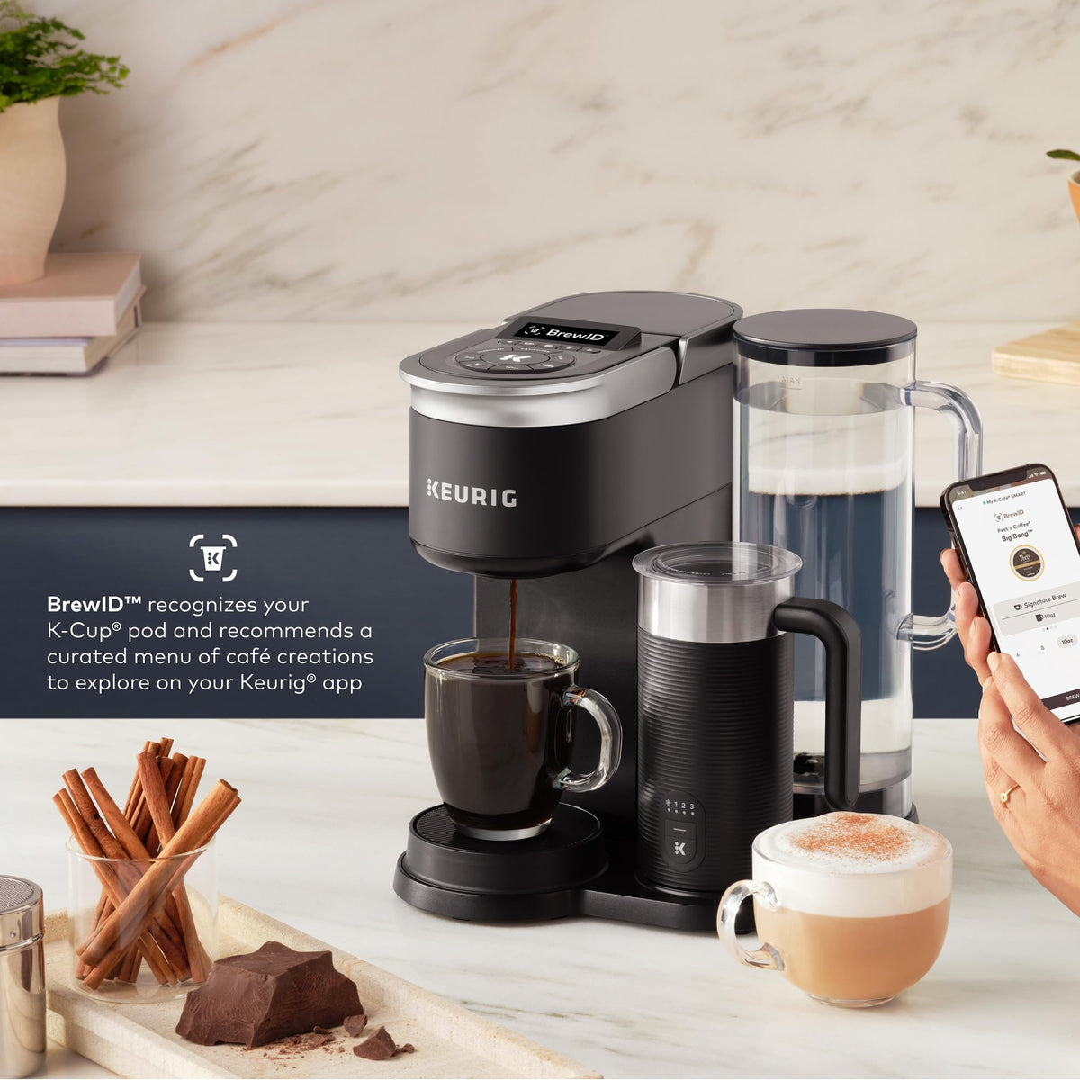 Single Serve Coffee Maker with Built-In Frother, 6 Brew Sizes, Black O872027
