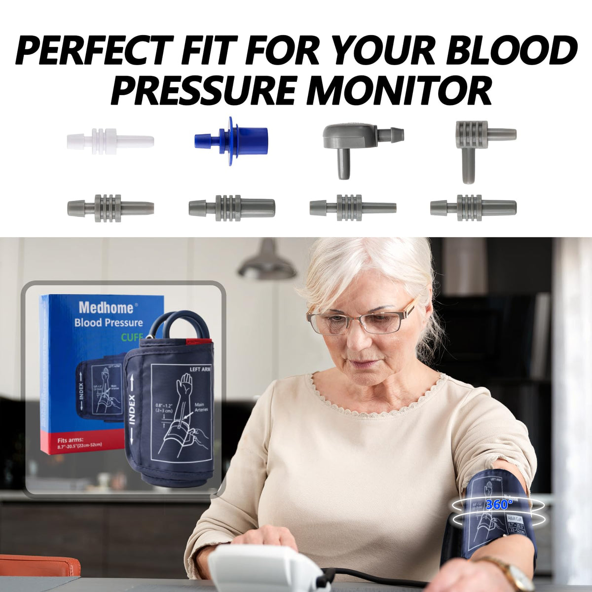 Extra Large Blood Pressure Cuff Upper Arm 8.7"-20.5" Replacement Cuff with 8 Connectors D190