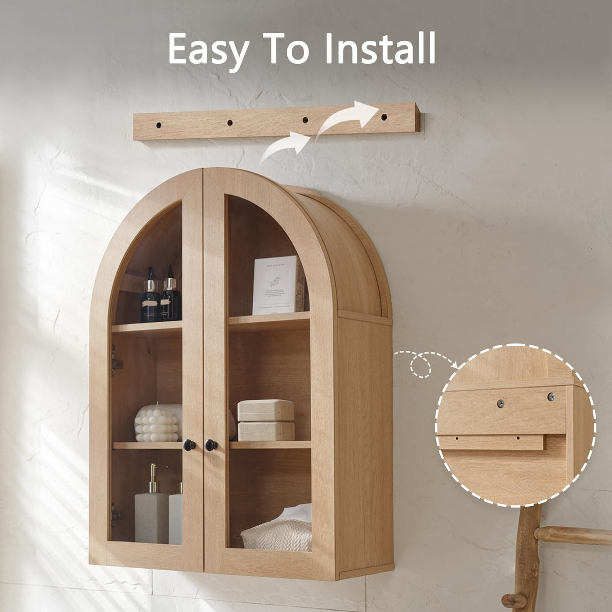 Arched Wall Mount Bathroom Cabinet with Glass Doors T703330