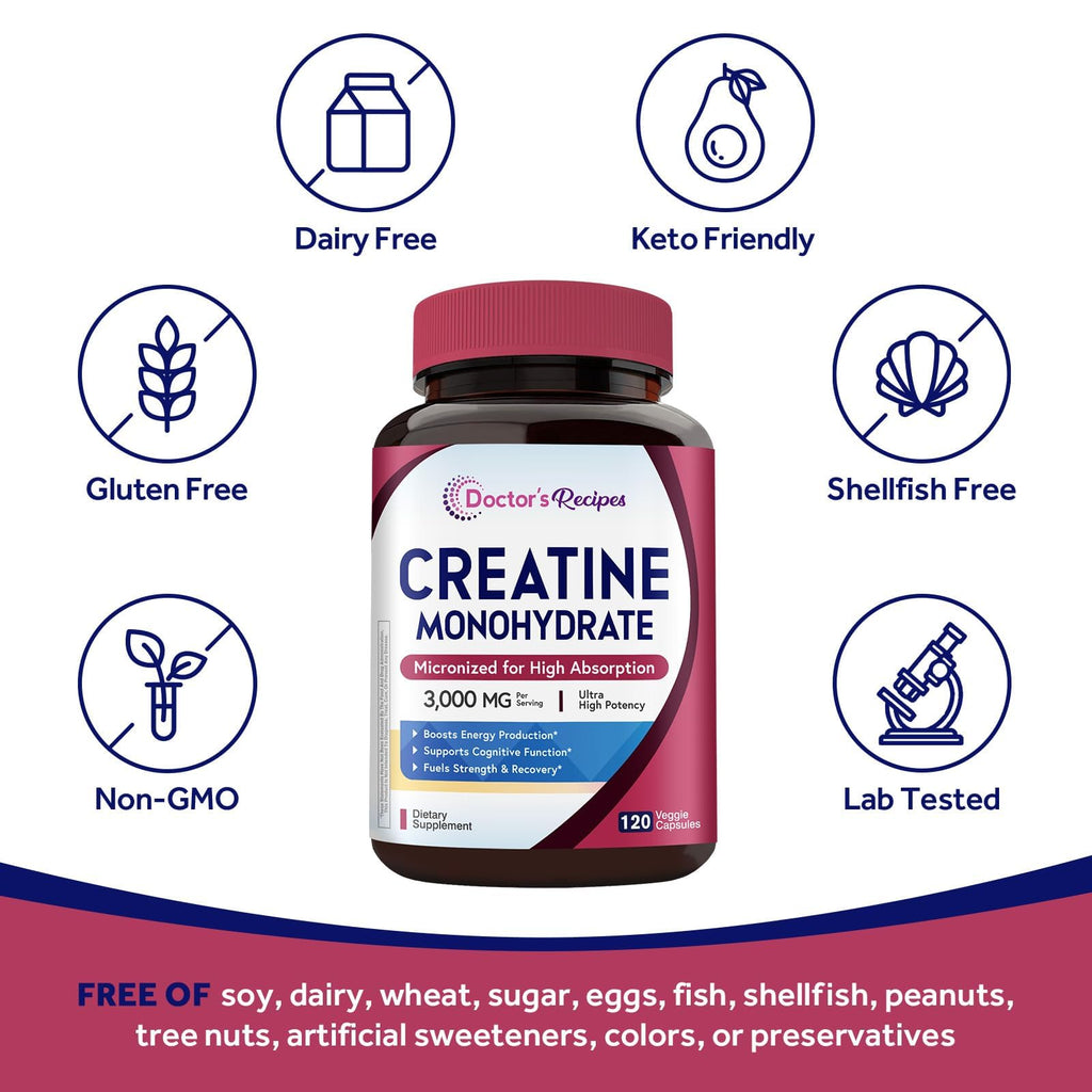 Micronized Creatine Monohydrate 3000 mg Vegan 120 Capsules N8857
