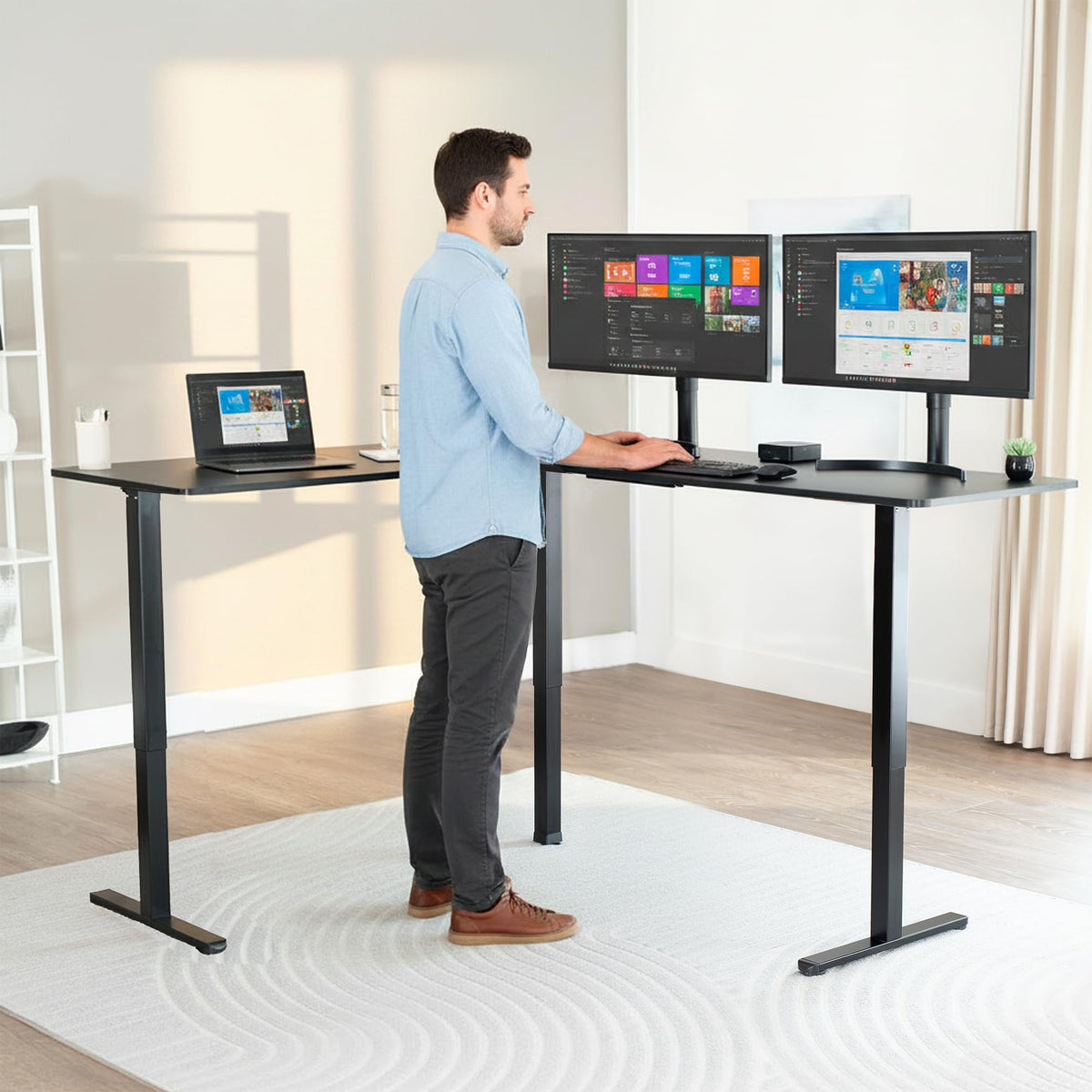 Black 75 x 63 in Corner Standing Desk U300