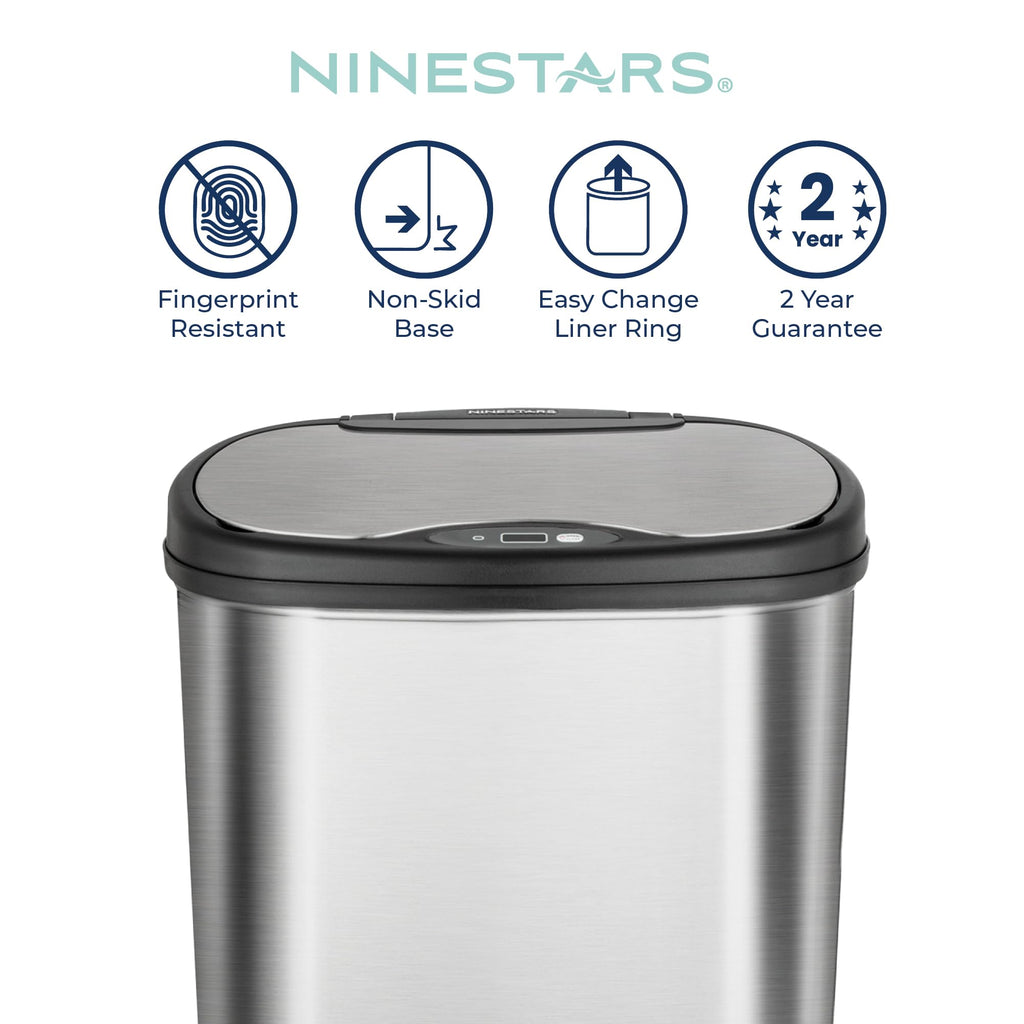 13 Gallon Oval Automatic Trash Can, 50L Touchless Motion Sensor Garbage Can with Odor-Sealing Lid & One-Touch Manual Mode, Silver Stainless Steel, Black Trim V121441