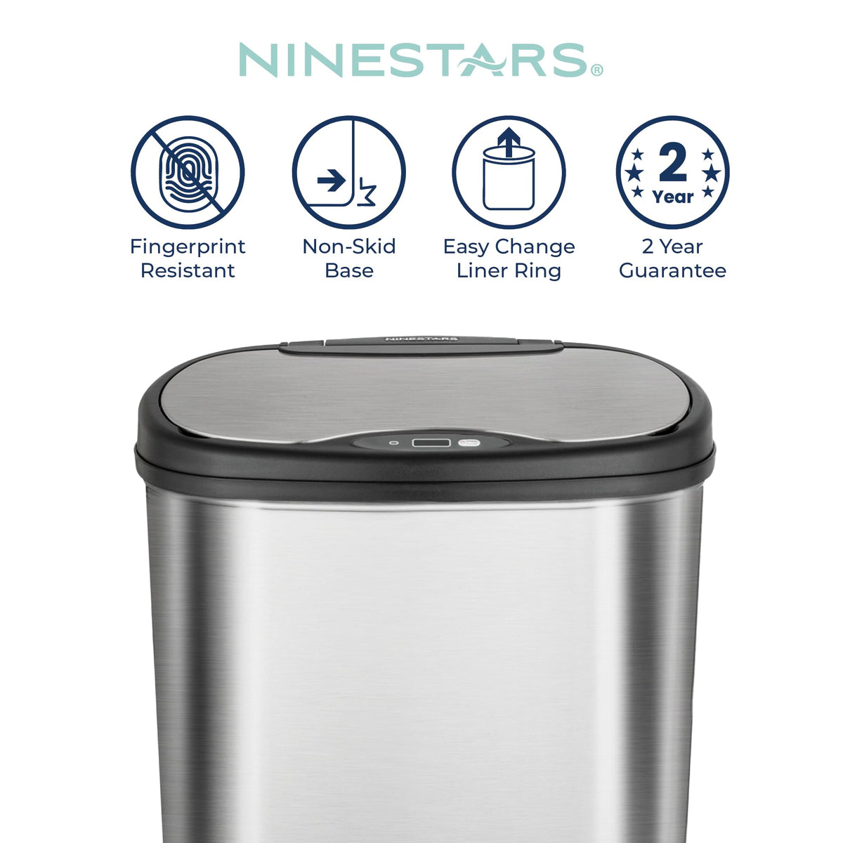 13 Gallon Oval Automatic Trash Can, 50L Touchless Motion Sensor Garbage Can with Odor-Sealing Lid & One-Touch Manual Mode, Silver Stainless Steel, Black Trim V121441