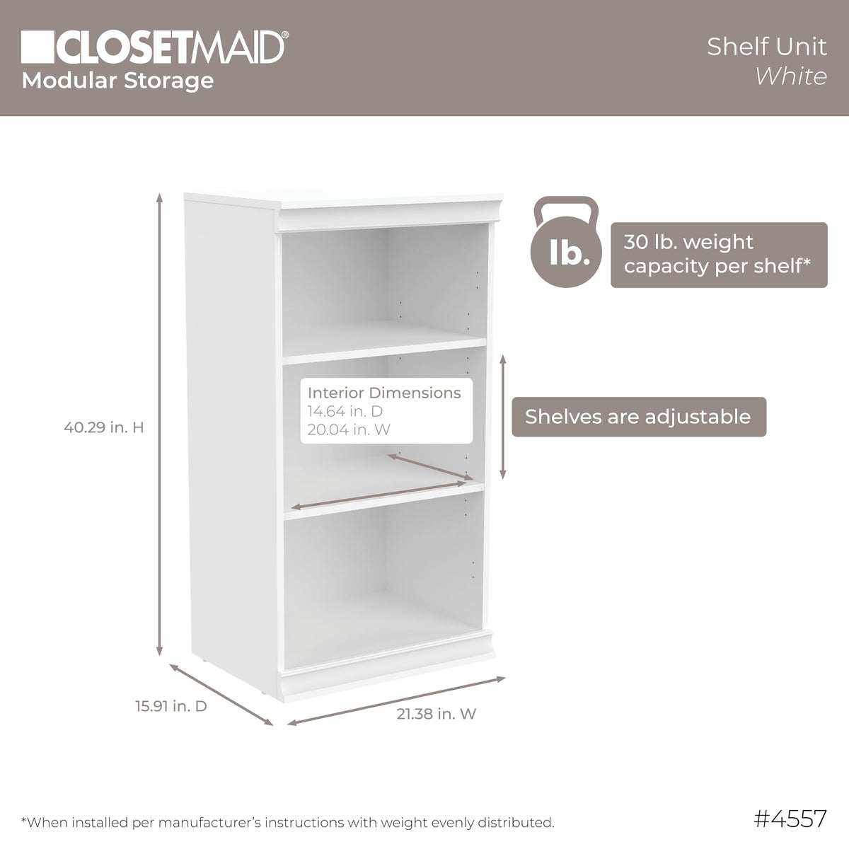 White Modular Storage Shelf Unit with 3 Shelves K657002
