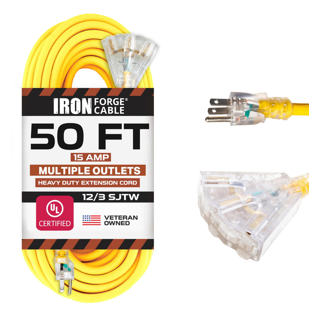 50 Foot Lighted Outdoor Extension Cord with 3 Outlets V953