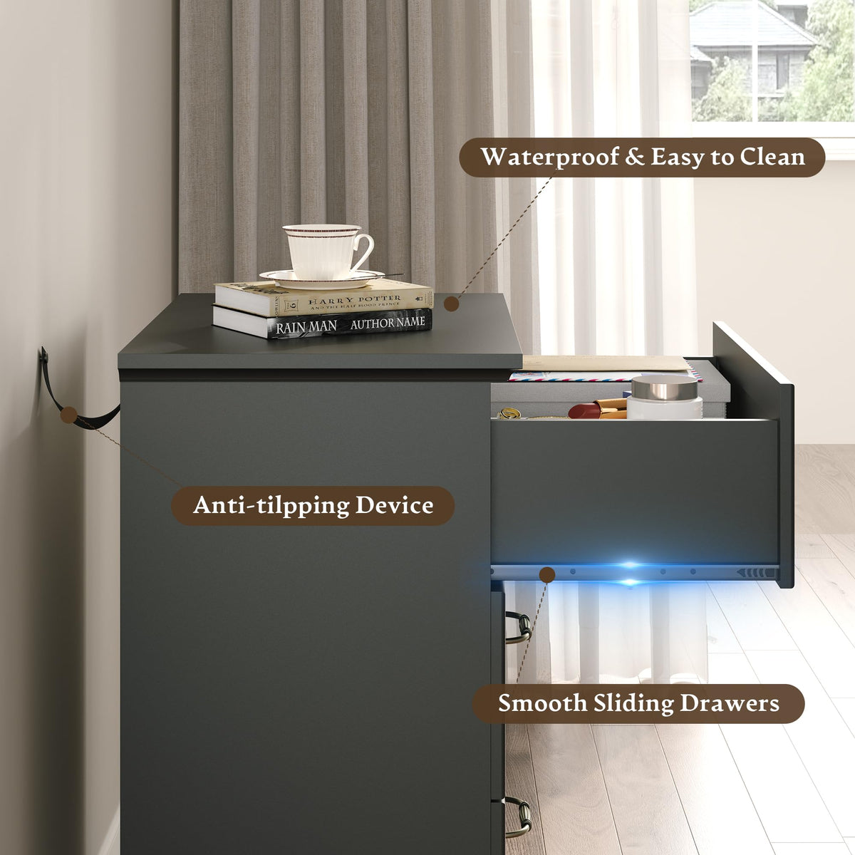 Black 3 Drawer Wood Dresser E387037