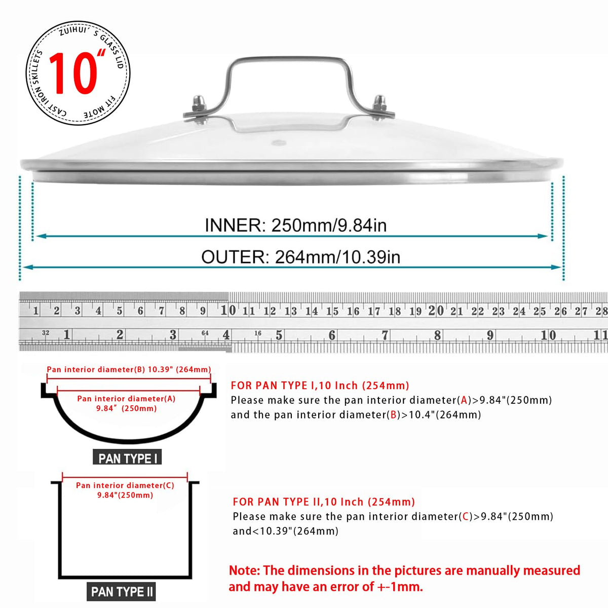 10 Inch Glass Lid for Cast Iron Skillet and Frying Pan F551599